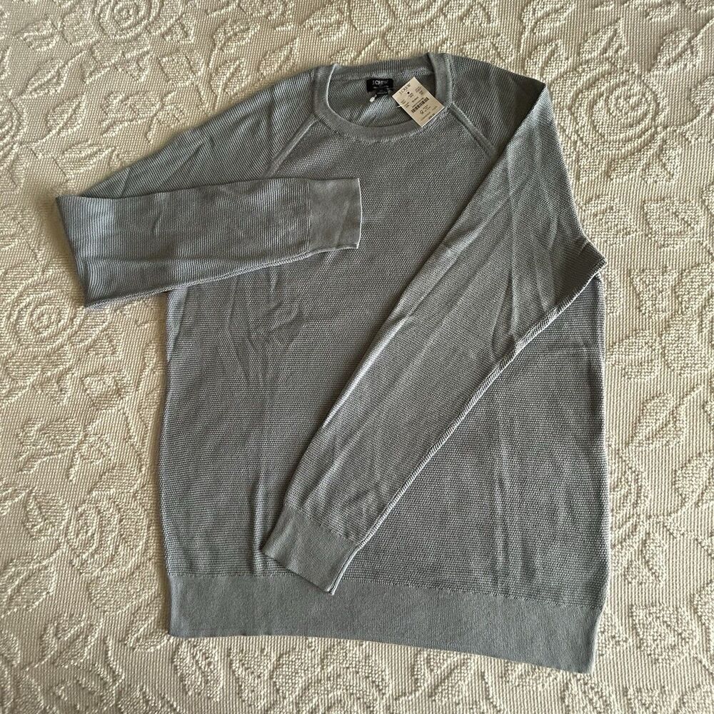 J Crew Factory Men XL 100% Cotton Seed-Stitch Crewneck Sweater Heather Blue